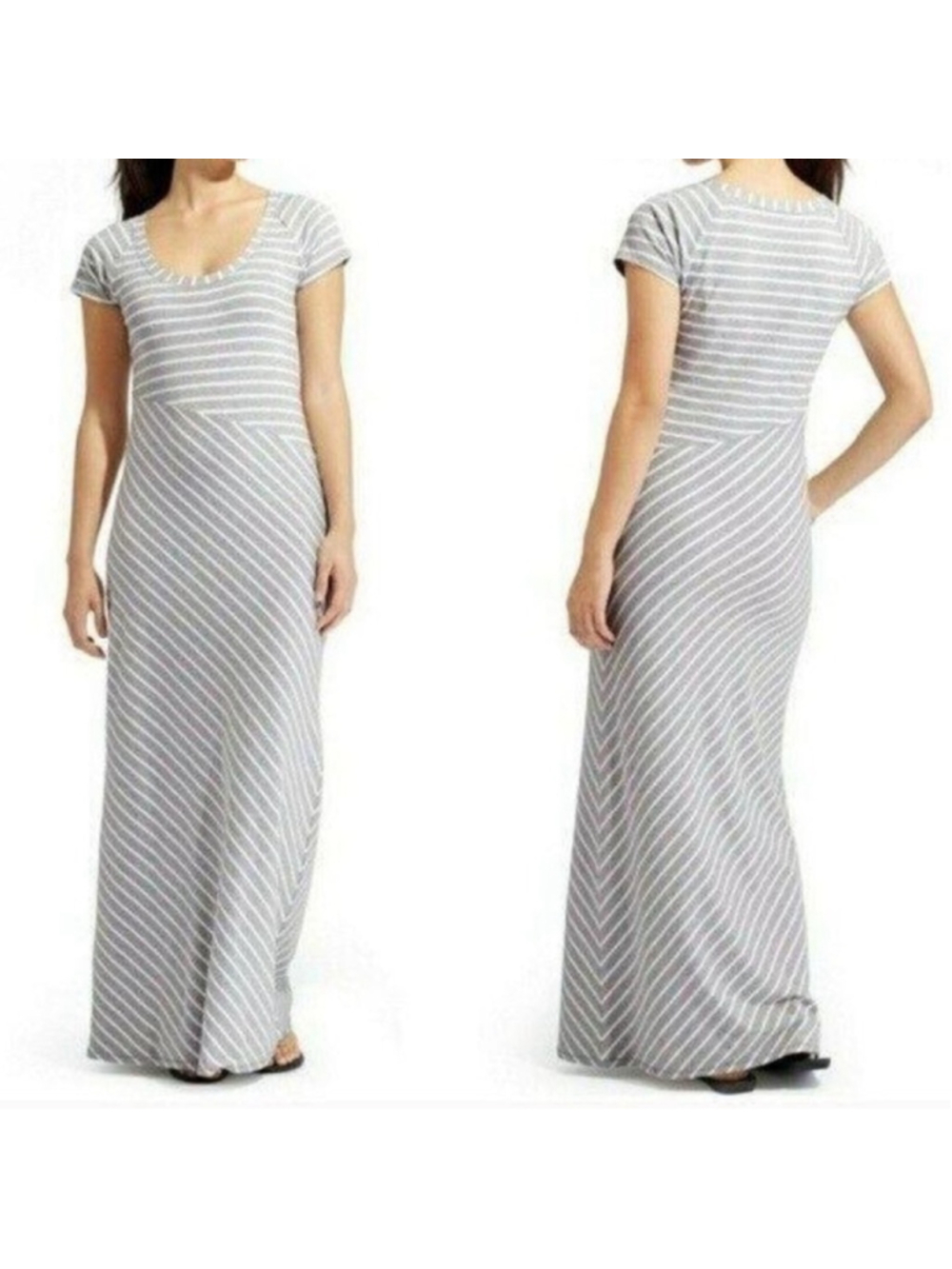 NWT Athleta Striped Tee Shirt Maxi Dress Size Small gray cotton modal - Picture 2 of 11